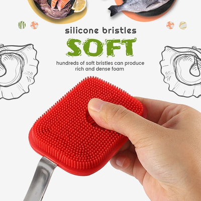 【Easy to clean】Silicone Pot Brush Kitchen Gadgets Hangable Multipurpose Brush Dish Brush Handle Pot Washer Brush Kitchen Clean Tools