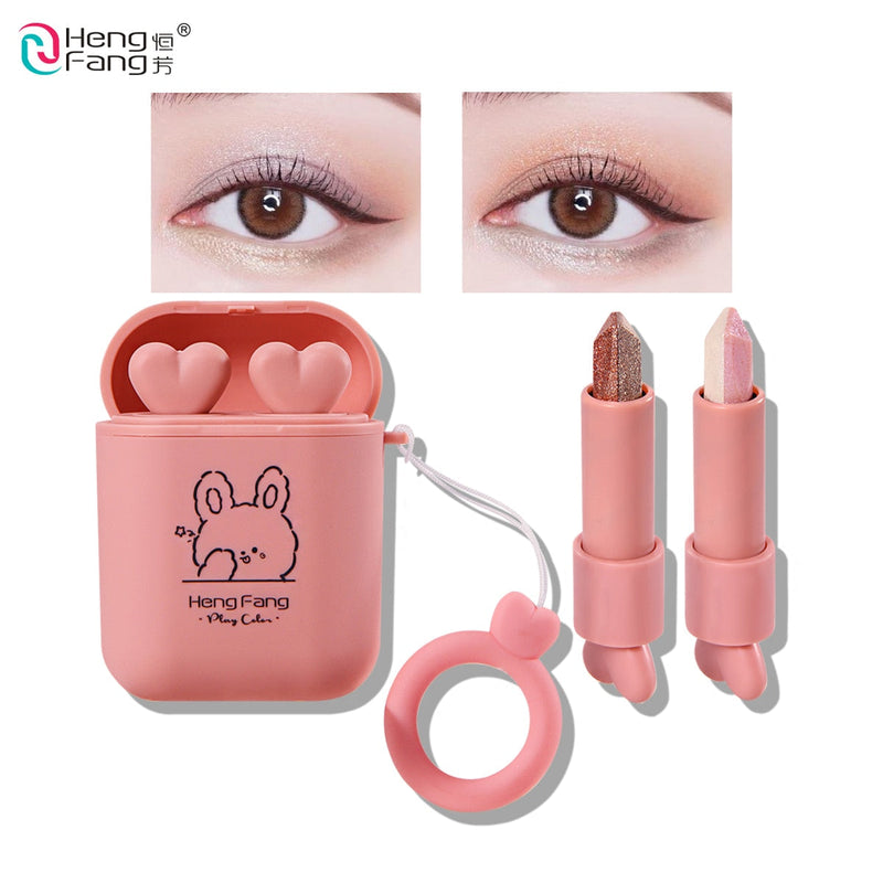 HOT Eyes Makeup Tool Earphone Eyeshadow Sticks Double Color Lazy Cosmetic Set Headphone Eye Shadow Cream Pen Stereo