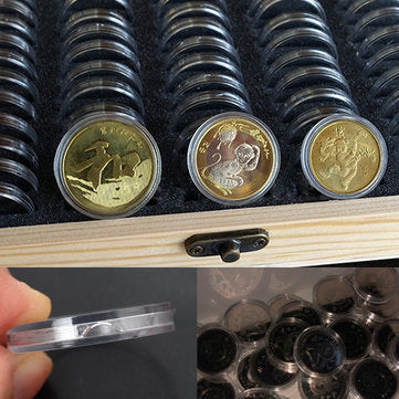 Round Coin Display Wood Storage Box