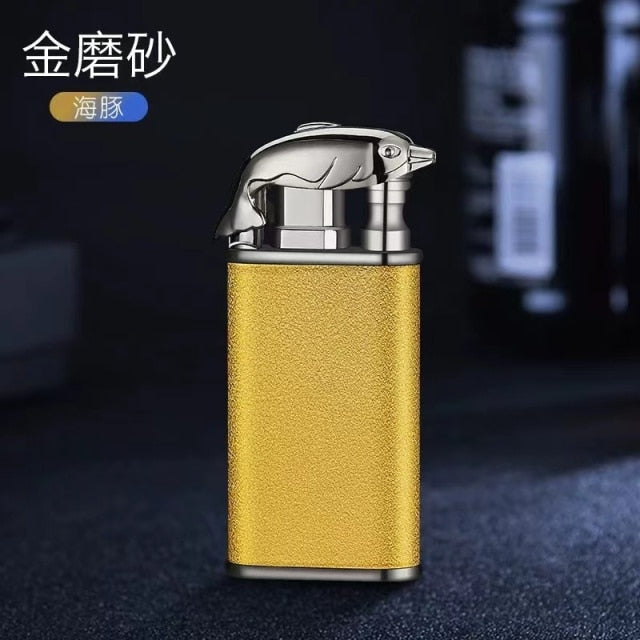 Creative Metal Double Flame Lighter Inflatable Windproof Jet Turbo Cigarette Tiktok Lighter Gas Butane Smoking Gadgets for Men