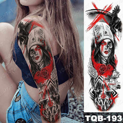 Large Arm Sleeve Tattoo Gun Rose Lion Waterproof Temporary Tatto Sticker Clock Flower Waist Leg Body Art Full Fake Tatoo Women