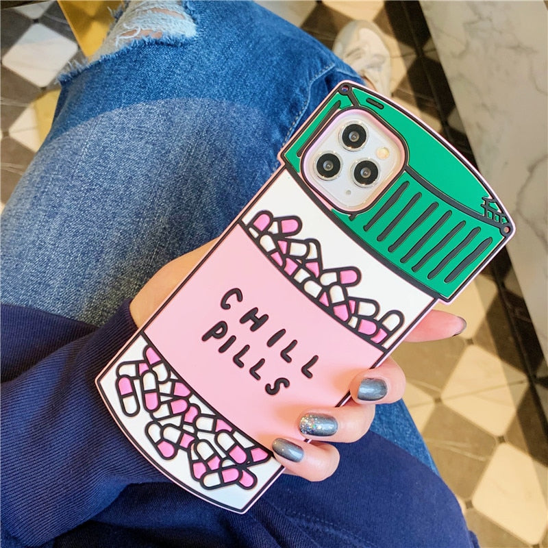 HOT SALE 3D Love Potion Chill Pills Bottle Soft Case For iPhone 12 MINI 11 Pro X XS Max XR 6 6S 8 7 Plus Cute Rubber Fundas Phone Cases