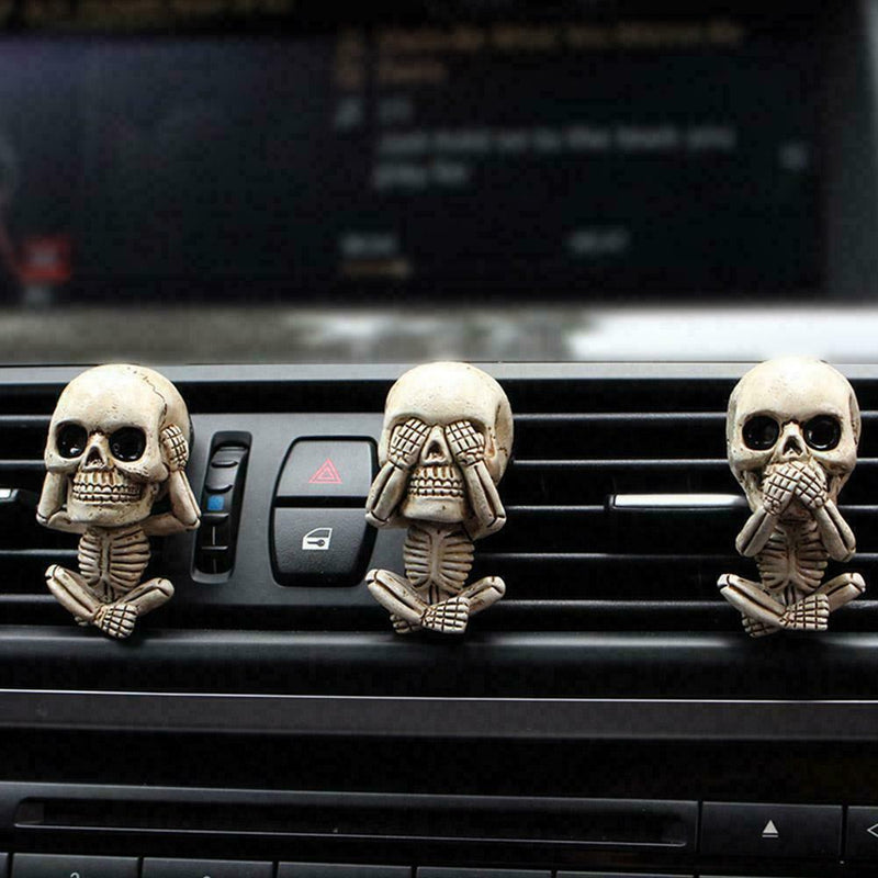 Halloween Evil Skull Trio Ghost Creative Car Vents Resin Decorations Car Interior Decoration Halloween Head Statue Dropshipping