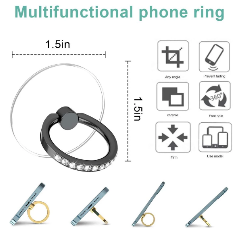 Diamond Cell Phone Ring Holder  360° Degree Rotation Kickstand Compatible iPhones