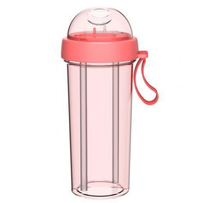 New 420/600ml Water Bottles Portable Dual Straw Separate Drink Water Beverage Bottle Couples Gift