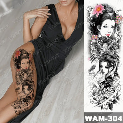 Large Arm Sleeve Tattoo Gun Rose Lion Waterproof Temporary Tatto Sticker Clock Flower Waist Leg Body Art Full Fake Tatoo Women