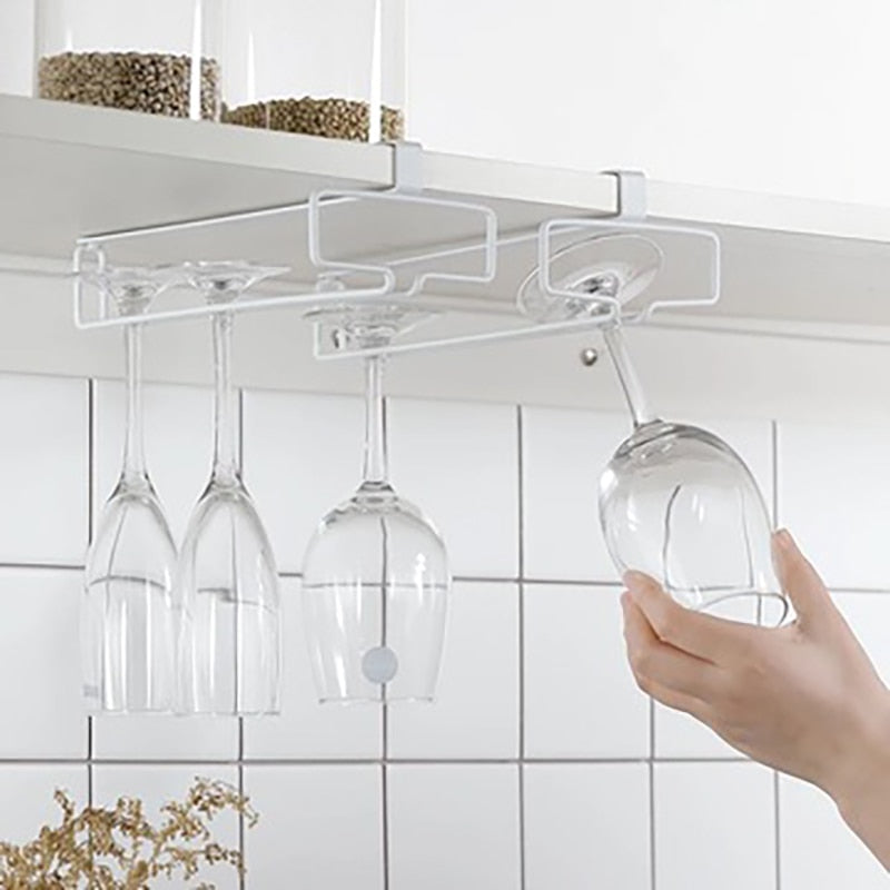 Wine Glass Rack Wall Mounted Stemware Inverted  Storage Shelf Under Cabinet No-punch Organizer Rack Drain Holder Kitchen Tools