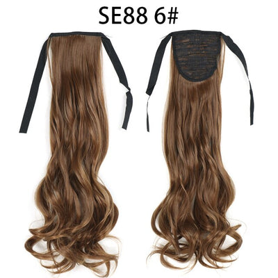 XQHAIR 22 Inch Ponytail Synthetic Hair Extension Long Wavy Wig with Clip Brown Blonde Black Ponytail High Temperature Resistant