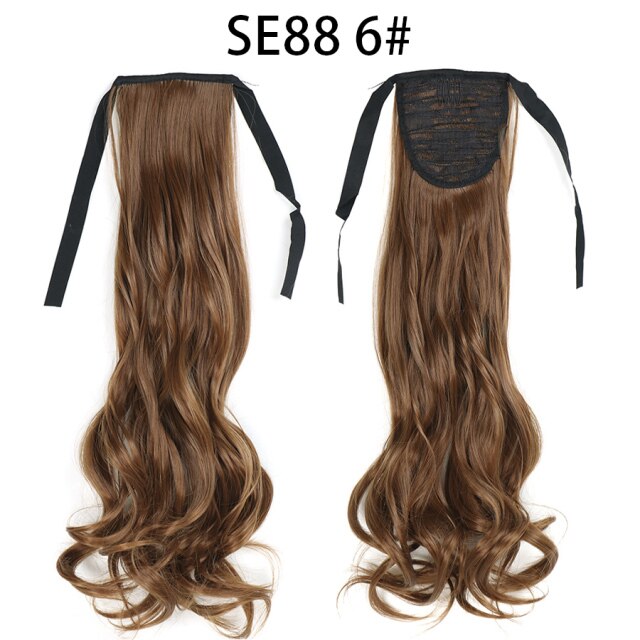 XQHAIR 22 Inch Ponytail Synthetic Hair Extension Long Wavy Wig with Clip Brown Blonde Black Ponytail High Temperature Resistant