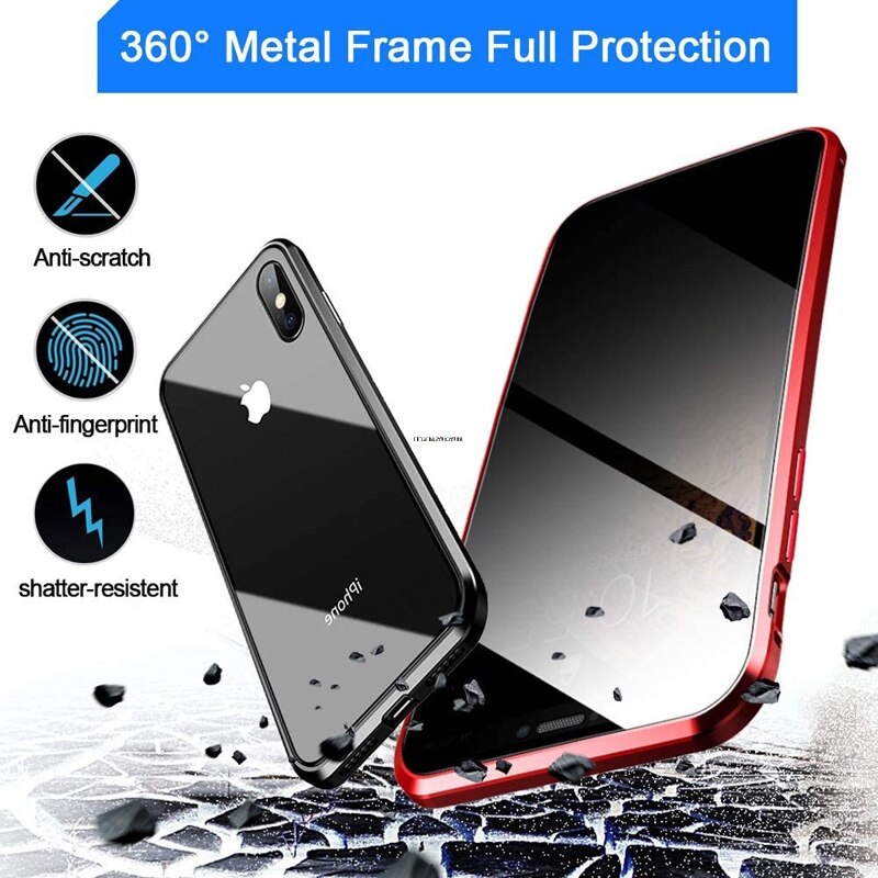 【Privacy Phone Case】Privacy Metal Magnetic Tempered Glass Phone Case For iPhone 12 11 Pro XR XS MAX X 6 6s 7 8 Plus Magnet Antispy Protective Cover