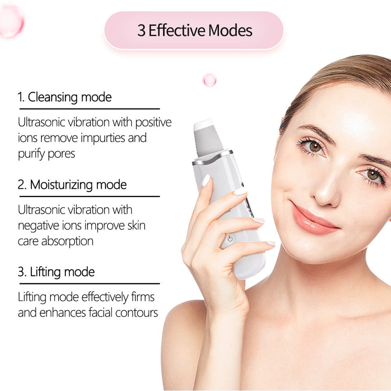 Rechargeable Ultrasonic Deep Face Facial Scrubber Cleaner Cleaning Machine Skin Peeling Blackhead Removal  Pore Cleaner Face