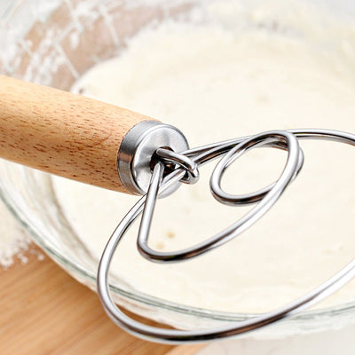 13 inch Danish Dough Whisk Egg Beater Stainless Steel Dutch Bread Dough Mixer DIY Baking Tools Wood Handle Kitchen Gadgets