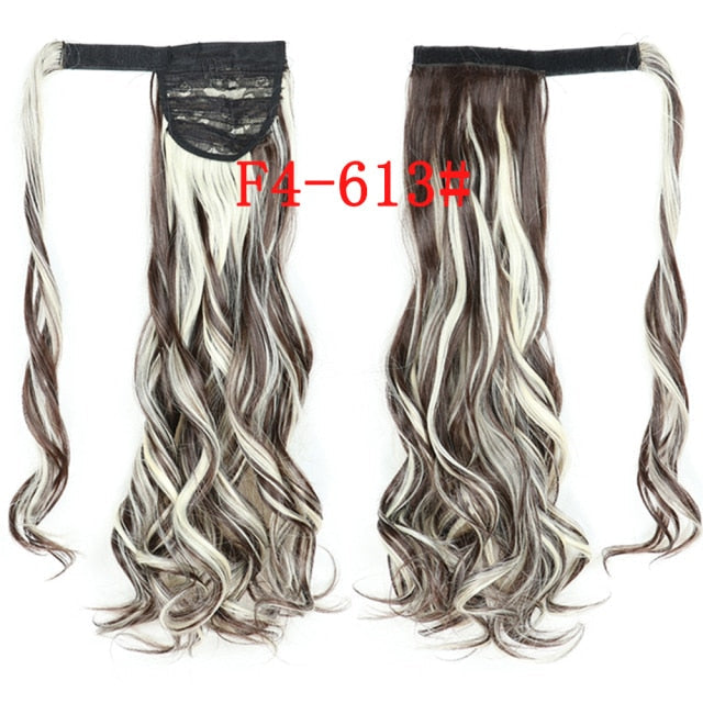 XQHAIR 22 Inch Ponytail Synthetic Hair Extension Long Wavy Wig with Clip Brown Blonde Black Ponytail High Temperature Resistant