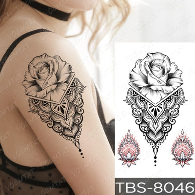 Waterproof Temporary Tattoo Sticker Chest Lace Henna Mandala Flash Tattoos Wolf Diamond Flower Body Art Arm Fake Tatoo Women Men