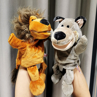 30cm Legged Animal Hand Puppet Plush Toys Wolf Lion Panda Raccoon Hand Puppets Educational Story Doll Toy for Children Kid