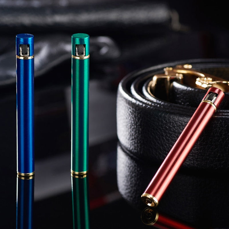 Mini Compact Torch Lighter Free Fire Butane Gas Metal Cigarette Shaped Lighter Grinding Wheel Pocket Lighter Smoking Accessories