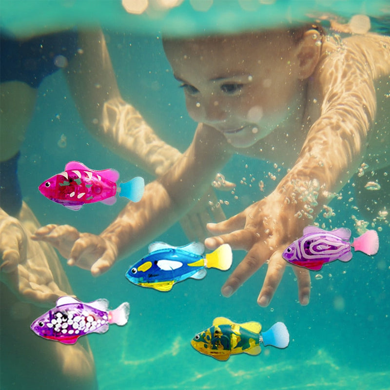 Kids Bath Toys Electric Swimming Robot Fish Toy Mini Aquarium Fish Water Activated Swimming Fish with LED Light for Bathroom