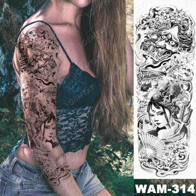 Large Arm Sleeve Tattoo Gun Rose Lion Waterproof Temporary Tatto Sticker Clock Flower Waist Leg Body Art Full Fake Tatoo Women