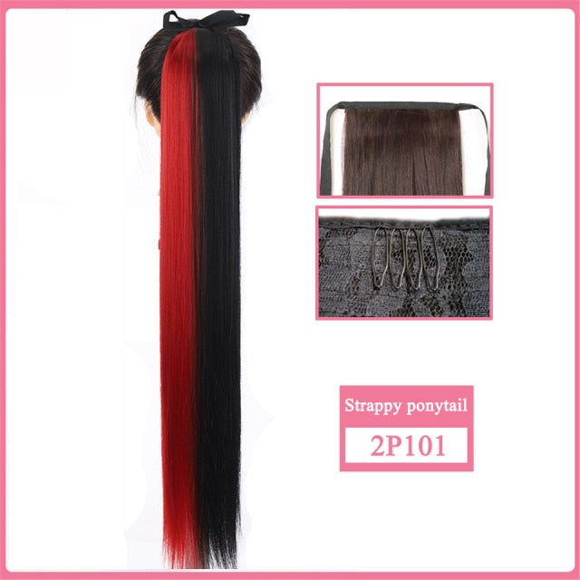 【Fake Hair Wig】30-Inch Synthetic Hair Fiber Heat-Resistant Straight Hair With Ponytail Fake Hair Chip-in Hair Extensions Pony Tail Wig Ponytail Hairpiece Hair Ponytail Hair Extension