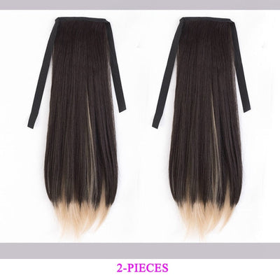 【Wig】Ponytail synthetic Straight women's hair extension clip wavy curly hair long ponytail wig gradient brown blue blonde hair style Ponytail Hairpiece Synthetic Hair