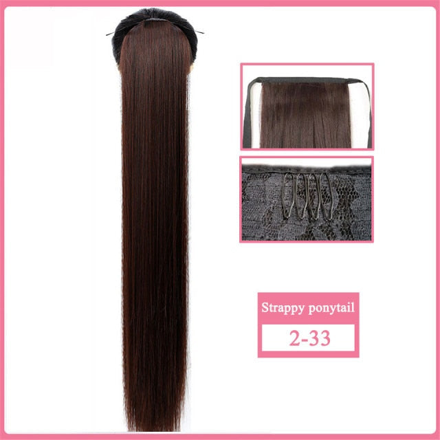 【Fake Hair Wig】30-Inch Synthetic Hair Fiber Heat-Resistant Straight Hair With Ponytail Fake Hair Chip-in Hair Extensions Pony Tail Wig Ponytail Hairpiece Hair Ponytail Hair Extension