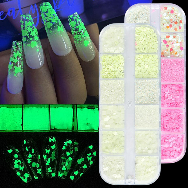 Luminous Nail Neon Glitter Sequin Butterfly Hexagon Fluorescent Green Flake Glow in the Dark Nail Art Manicure Decoration BE1861