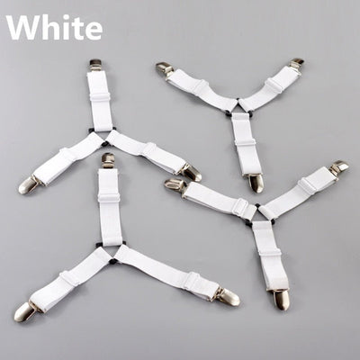 4Pcs/Set Bed Sheet Clip Bed Sheet Belt Fastener Mattress  Elastic Non-Sip Clip  Blanket Gripper White and Black