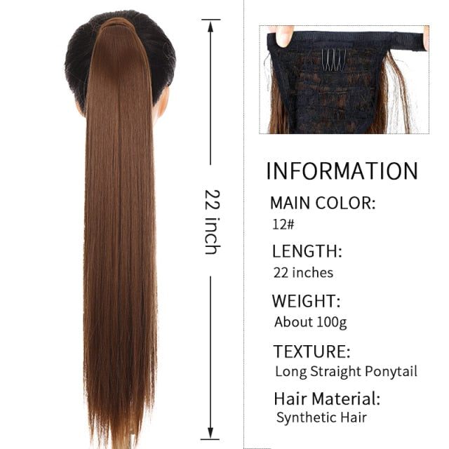 Xnaira Long Syntheti Straigight Wrap Around  Ponytail Fake Hair Pony Tail For Women Clip In Hair Extension High Temperture Fiber