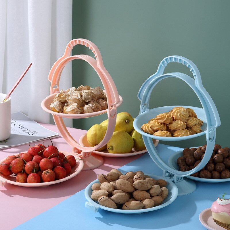 【Folding Snack Box】Multi-Layer Rotating Snack Box Candy Food Storage Box Wedding Candy Plates Double-deck Dried Fruit Folding Snack Bowl