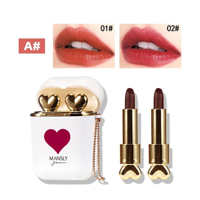 HOT 2pc/Set Matte Lipstick Red Lip Stick Long-lasting Waterproof Moisturizer Non-stick Cup Beauty Makeup Gift Earphone dry hair spray partner