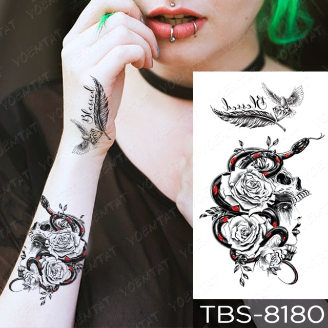 Waterproof Temporary Tattoo Sticker Chest Lace Henna Mandala Flash Tattoos Wolf Diamond Flower Body Art Arm Fake Tatoo Women Men