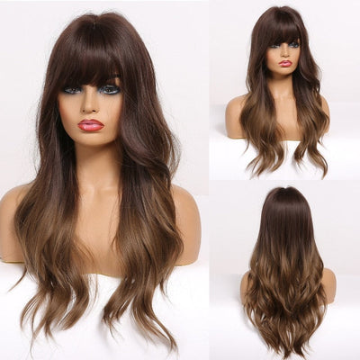 GEMMA Red Brown Copper Ginger Long Straight Synthetic Wigs for Women Natural Wave Wigs with Bangs Heat Resistant Cosplay Hair