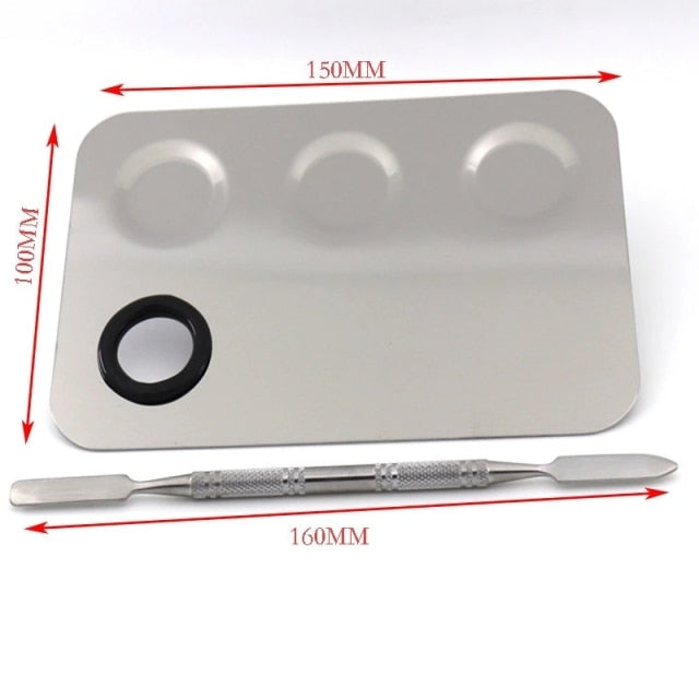 Stainless Steel Makeup Mixer Nail Art Polish Mixing Plate Foundation Eyeshadow Eye Shadow Mixer Palette with Spatula Rod