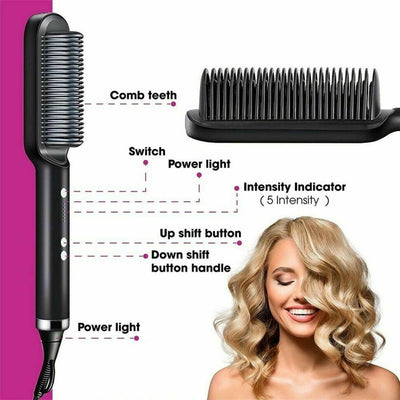 Hair Straightener Brush Hair Straightening Iron & Curler 2-in-1 Como Style