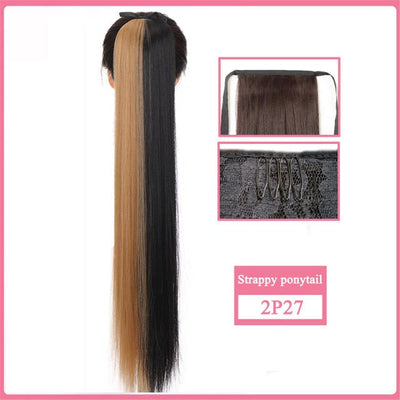 【Fake Hair Wig】30-Inch Synthetic Hair Fiber Heat-Resistant Straight Hair With Ponytail Fake Hair Chip-in Hair Extensions Pony Tail Wig Ponytail Hairpiece Hair Ponytail Hair Extension