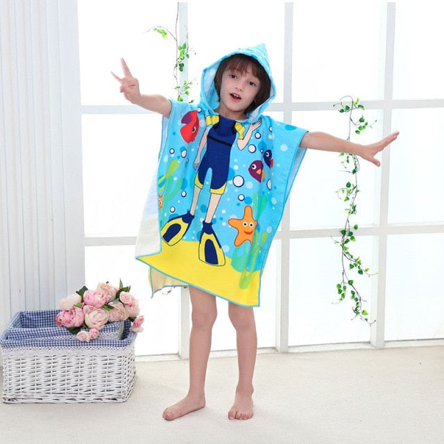 Baby Shower Cap Toddler Hooded Beach Bath Towel Animals Soft Swim Pool Coverup Poncho Cape For Boys Kids Children 1-12 Years Old Bath Robe