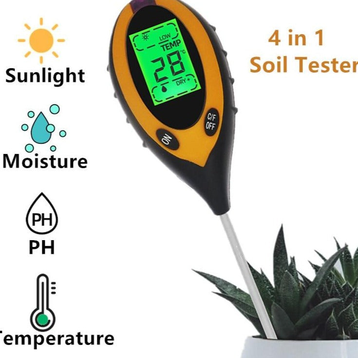 Flower Monitor Professional Soil PH Meter 4 In1 LCD Temperature Solar Moisture PH Garden Soil Tester LCD Display