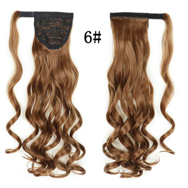 XQHAIR 22 Inch Ponytail Synthetic Hair Extension Long Wavy Wig with Clip Brown Blonde Black Ponytail High Temperature Resistant