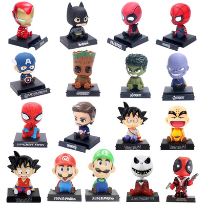 Shake Bobble Head Phone Holder Bracket PVC Action Figure Jack  Demon Slayer SuperHero Captain American Hulk Car Toys