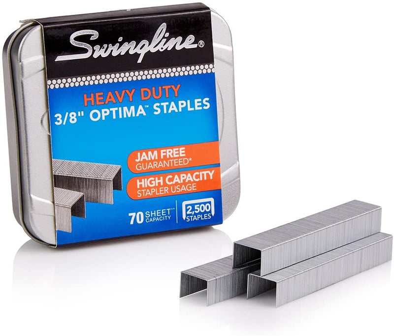 Swingline Staples, Optima, Heavy Duty, 3/8 Length, 125/Strip, 2500/Box, 5 Boxes (35550)