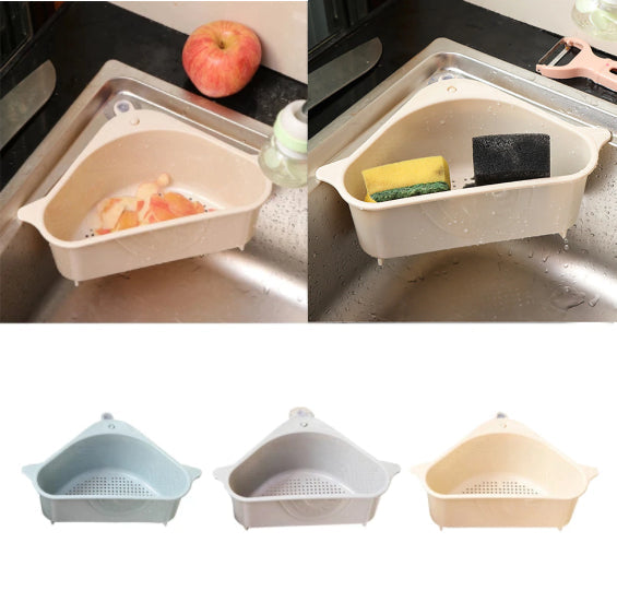 Multifunctional Corner Sink Drain Shelf Suction Cup Sink Drain Basket Bowl Sponge Holder Kitchen Bathroom Storage Organizer