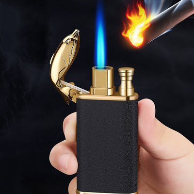 Creative Metal Double Flame Lighter Inflatable Windproof Jet Turbo Cigarette Tiktok Lighter Gas Butane Smoking Gadgets for Men