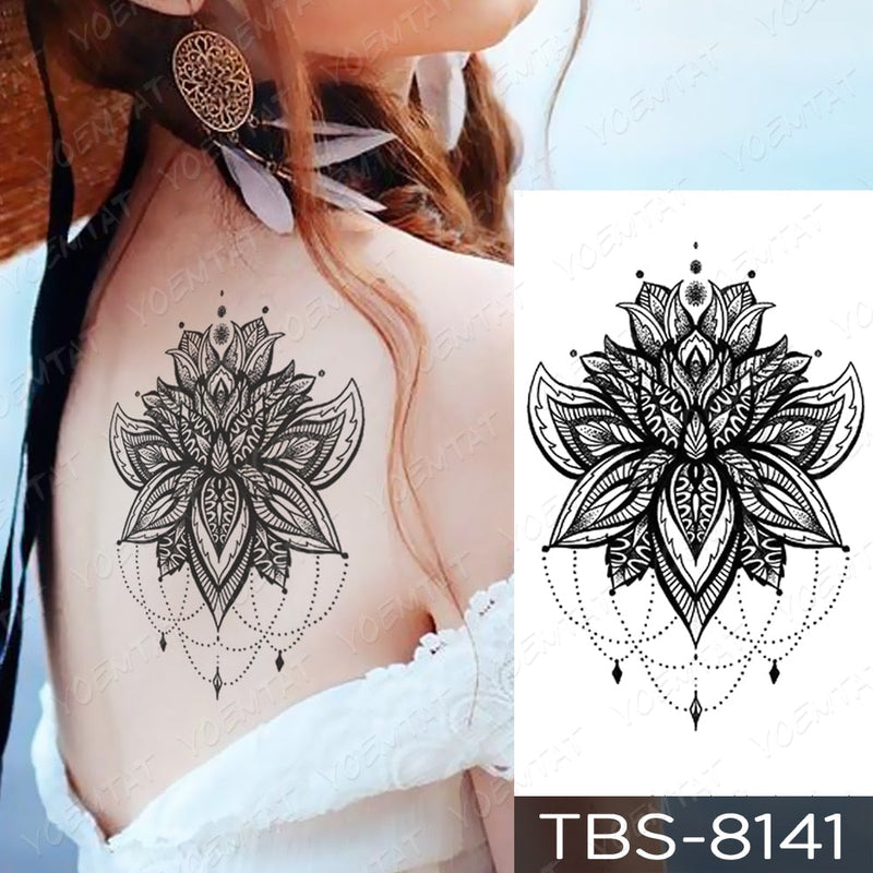 Waterproof Temporary Tattoo Sticker Chest Lace Henna Mandala Flash Tattoos Wolf Diamond Flower Body Art Arm Fake Tatoo Women Men