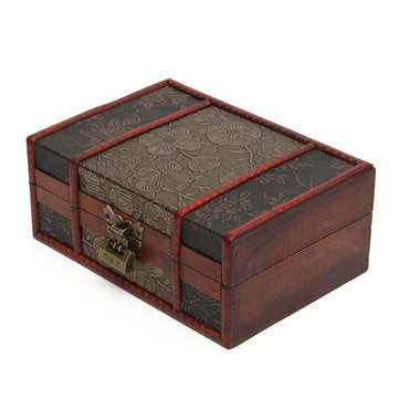 Red Vintage Retro Flower Carved Wooden Jewelry Box