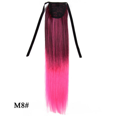 Leeons 20&#39;&#39; Synthetic Ponytail Hair pieces Heat Resistant Fiber Straight Ribbon Clip In Hair Extension 21 colors Brown Black