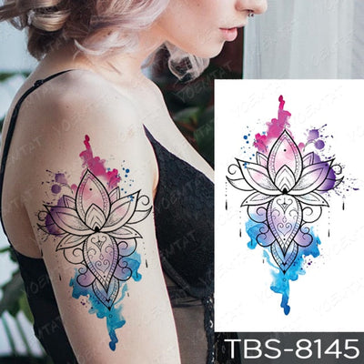 Waterproof Temporary Tattoo Sticker Chest Lace Henna Mandala Flash Tattoos Wolf Diamond Flower Body Art Arm Fake Tatoo Women Men