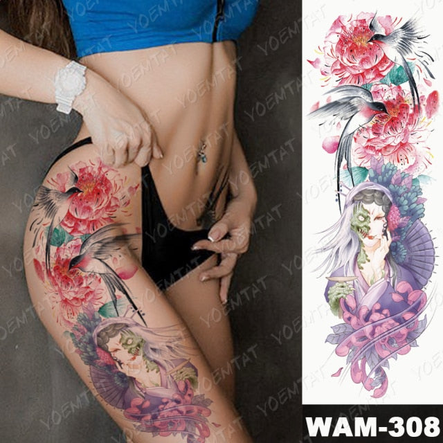 Large Arm Sleeve Tattoo Gun Rose Lion Waterproof Temporary Tatto Sticker Clock Flower Waist Leg Body Art Full Fake Tatoo Women