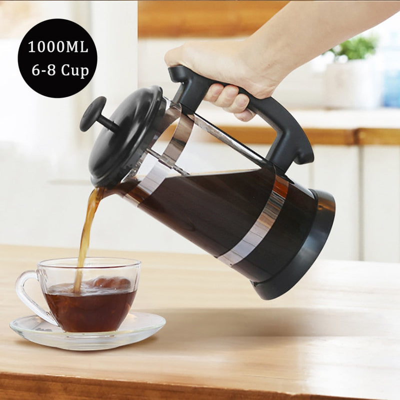 French Press Coffee/Tea Brewer Coffee Pot Coffee Maker Kettle 1000ML Stainless Steel Glass Thermos For Coffee Drinkware