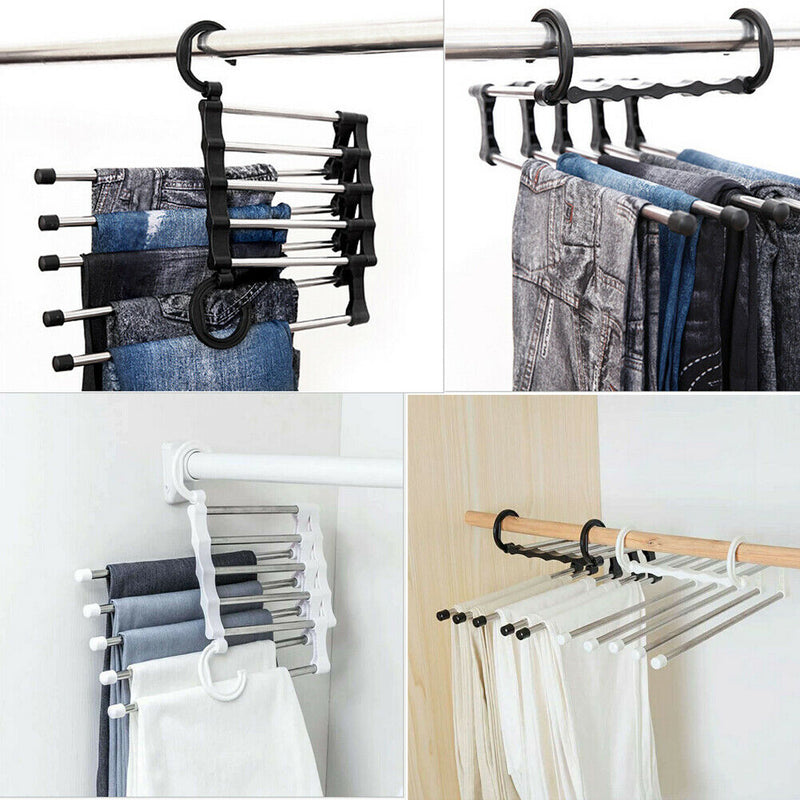 5 in 1 Pant rack shelves Stainless Steel Clothes Hangers Multi-functional Wardrobe Hot Sale Magic Hanger