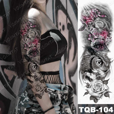 Large Arm Sleeve Tattoo Gun Rose Lion Waterproof Temporary Tatto Sticker Clock Flower Waist Leg Body Art Full Fake Tatoo Women